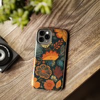 Fall Florals Navy Blue and Orange Tough Phone Cases! Fall Vibes!