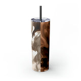 Western/Boho Smoke Brown Neutrals Skinny Tumbler with Straw, 20oz!