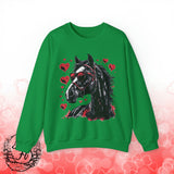 Valentines Day Black Horse Red Hearts Edition Unisex Sweatshirt! Retro! Free Shipping!!!