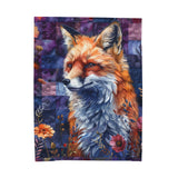 Plush Blanket - Purple Fox Patchwork Quilt Print Design