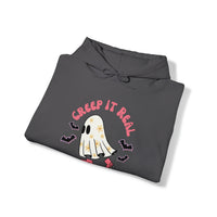 Creep it Real Roller Retro Ghost Unisex Heavy Blend Hooded Sweatshirt! Fall Vibes! Halloween!