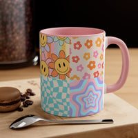 Retro Smiley Patchwork Quilt Accent Coffee Mug, 11oz! Free Shipping! Great For Gifting! Lead and BPA Free!