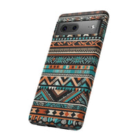 Teal and Orange Aztec Tough Cases! Cellphone Cases! Multiple Sizes Available! Apple iPhone, Samsung Galaxy, and Google Pixel devices!