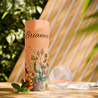 Custom Name Botanical Florals Fall Vibes Skinny Tumbler with Straw, 20oz! Multiple Colors!