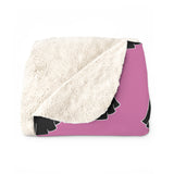 Pink and Black Happy Little Retro Ghost Sherpa Fleece Blanket! Halloween!