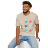 Pink and Blue Star Fish Medley Unisex Graphic Tees! Summer Vibes! All New Heather Colors!!! Free Shipping!!!