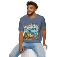 The Teacher Floral School Bus Unisex Graphic Tees! All New Heather Colors!!! Free Shipping!!! Back To School!