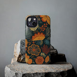 Fall Florals Navy Blue and Orange Tough Phone Cases! Fall Vibes!