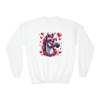 Valentines Day Unicorn Pink Horse Sunglasses Red Hearts Youth Crewneck Sweatshirt! Foxy Kids! Free Shipping!