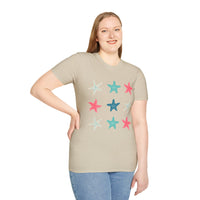 Pink and Blue Star Fish Medley Unisex Graphic Tees! Summer Vibes! All New Heather Colors!!! Free Shipping!!!