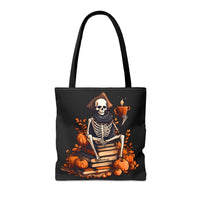 Pirate Skeleton Spooky Book Stack Halloween Fall Vibes Tote Bag!