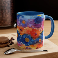 Boho Watercolor Daisy Accent Coffee Mug, 11oz! Free Shipping! Great For Gifting! Lead and BPA Free!