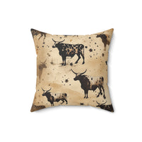 Western/Boho Smoke Brown Bull Print Square Pillow!