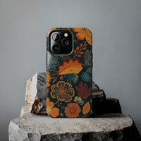 Fall Florals Navy Blue and Orange Tough Phone Cases! Fall Vibes!