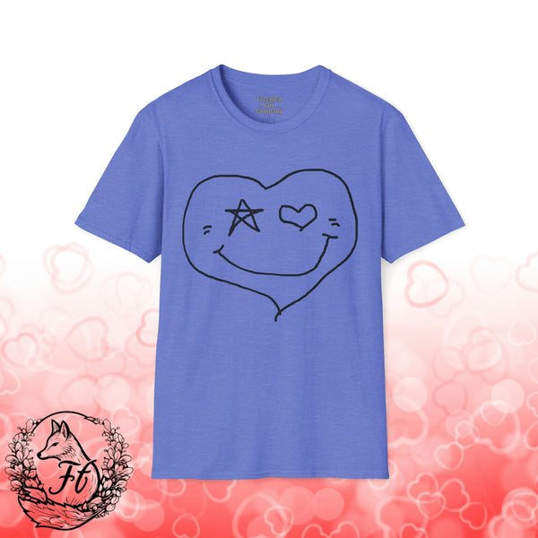Dark Version Valentines Day Heart Star Eye Smiley Face Unisex Graphic Tee! All New Heather Colors!!!