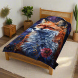 Plush Blanket - Purple Fox Patchwork Quilt Print Design