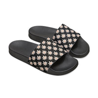 Classic Black Daisy Flower Print Summer Beach Slides, Women's PU Slide Sandals! Free Shipping!!!