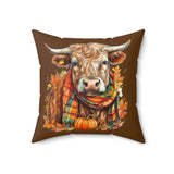 Scottish Highlander Cow Brown Square Pillow! Halloween! Fall Vibes!