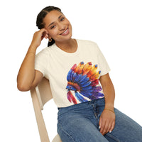 Indian Head Dress Colorful Rainbow Unisex Graphic Tees! Summer Vibes! All New Heather Colors!!! Free Shipping!!!