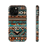 Teal and Orange Aztec Tough Cases! Cellphone Cases! Multiple Sizes Available! Apple iPhone, Samsung Galaxy, and Google Pixel devices!