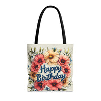 Happy Birthday Floral Tote Bag! Re-use/Re-cycle!