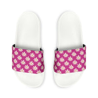 Vibrant Pink Daisy Flower Print Summer Beach Slides, Women's PU Slide Sandals! Free Shipping!!!