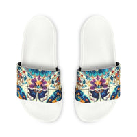 Boho Purple and Cream Tile Print Pink Summer Beach Slides, Women's PU Slide Sandals! Free Shipping!!!