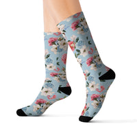 Vintage Blue Florals Print Socks! 3 Sizes Available! Fast and Free Shipping!!! Giftable!