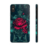 Stained Glass Teal and Roses Gothic Inspired Halloween Tough Phone Cases! Fall Vibes!