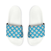 Turquoise Daisy Flower Print Summer Beach Slides, Women's PU Slide Sandals! Free Shipping!!!