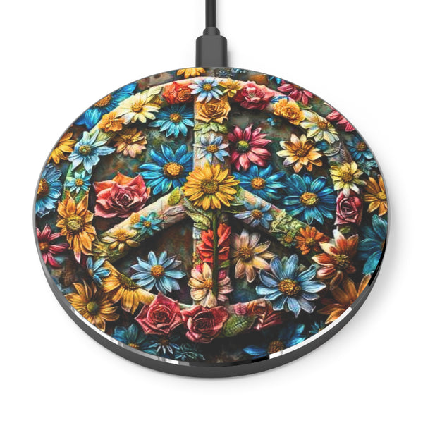 Hippie Peace Sign Floral Retro Wireless Phone Charger! Free Shipping!!!