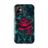 Stained Glass Teal and Roses Gothic Inspired Halloween Tough Phone Cases! Fall Vibes!