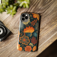 Fall Florals Navy Blue and Orange Tough Phone Cases! Fall Vibes!