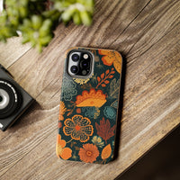 Fall Florals Navy Blue and Orange Tough Phone Cases! Fall Vibes!