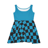 Aqua Blue Plaid and Black Print Women's Fit n Flare Dress! Free Shipping!!! New!!! Sun Dress! Beach Cover Up! Night Gown! So Versatile!