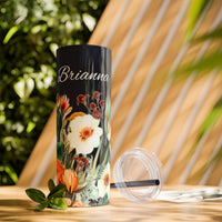 Custom Name Personalized Botanical Garden Tumblers Skinny Tumbler with Straw, 20oz! Multiple Colors Available!