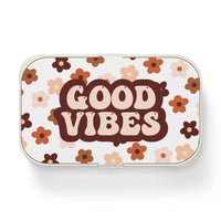 Good Vibes Retro Brown Floral Bento Lunch Box! Free Shipping!!! Great For Gifting! BPA Free!