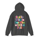 Pink Bubbly God is Within Her She Will Not Fall Psalms 46:5 Back Designs Unisex Heavy Blend Hooded Sweatshirt! Free Shipping!!!