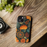 Fall Florals Navy Blue and Orange Tough Phone Cases! Fall Vibes!