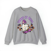 Creep it Real Skate Boarding Retro Ghost Unisex Heavy Blend Crewneck Sweatshirt! Halloween! Fall Vibes!