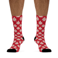 Dark Red Daisy Unisex Eco Friendly Recycled Poly Socks!!! Free Shipping!!! 58% Recycled Materials!