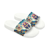 Boho Purple and Cream Tile Print Pink Summer Beach Slides, Women's PU Slide Sandals! Free Shipping!!!