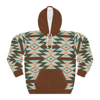 Brown and Teal Aztec Western Unisex Pullover Hoodie! All Over Print! New!!!