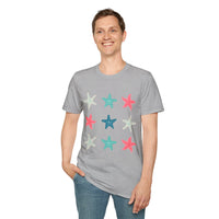 Pink and Blue Star Fish Medley Unisex Graphic Tees! Summer Vibes! All New Heather Colors!!! Free Shipping!!!