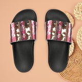 Western Stripes Cow Print Pink Summer Beach Slides, Women's PU Slide Sandals! Free Shipping!!!