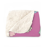 Pink Pastel Happy Little Retro Ghost Sherpa Fleece Blanket! Halloween!