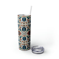 Western/Boho Inspired Teal Red and Cream Florals Skinny Tumbler with Straw, 20oz!