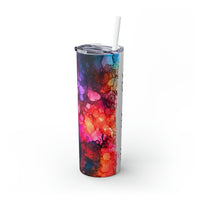 Custom Name Personalized Rainbow Alcohol Ink Printed Skinny Tumbler with Straw, 20oz!