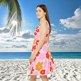 Coral and Red Daisy Print Women's Fit n Flare Dress! Free Shipping!!! New!!! Sun Dress! Beach Cover Up! Night Gown! So Versatile!