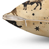 Western/Boho Smoke Brown Bull Print Square Pillow!